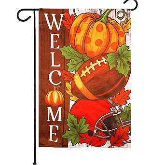 G128 Welcome Fall Football Pumpkin Garden Flag 12x18 in Double Sided Fall Decoration