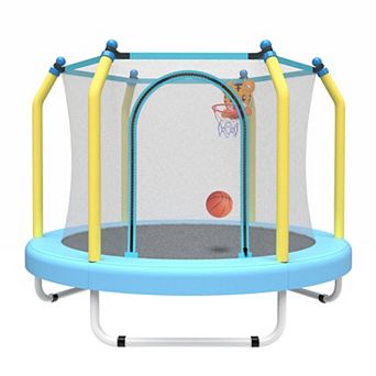 55-Inch Trampoline with Basketball Hoop and Enclosure Indoor Outdoor