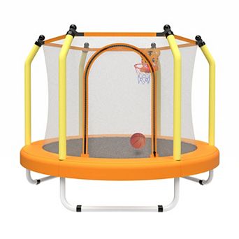 55-Inch Trampoline with Basketball Hoop and Enclosure Indoor Outdoor