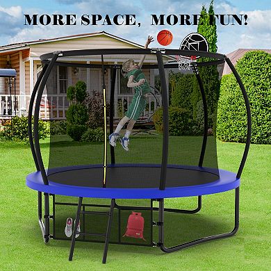 10FT Pumpkin Trampoline with Safety Enclosure and Basketball Hoop for Backyard