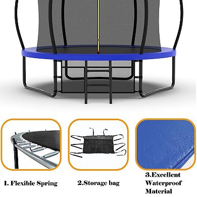 10FT Pumpkin Trampoline with Safety Enclosure and Basketball Hoop for Backyard