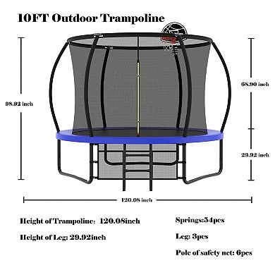 10FT Pumpkin Trampoline with Safety Enclosure and Basketball Hoop for Backyard