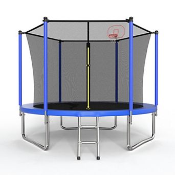 10FT Outdoor Kids Trampoline with Safety Enclosure Hoop and Ladder for Backyard Fun