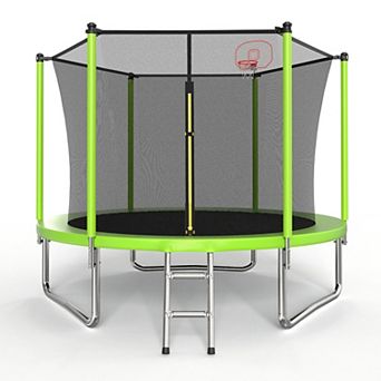 10FT Outdoor Kids Trampoline with Safety Enclosure Hoop and Ladder for Backyard Fun