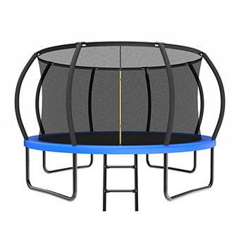 12FT Recreational Kids Trampoline with Safety Enclosure Net Basketball Hoop and Ladder