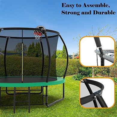 10FT Pumpkin Trampoline with Basketball Hoop for Outdoor Play