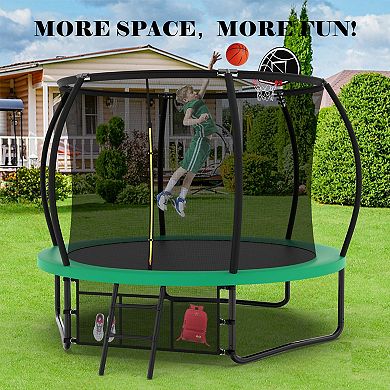 10FT Pumpkin Trampoline with Basketball Hoop for Outdoor Play
