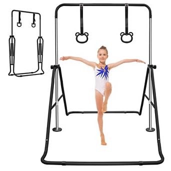 Adjustable Height Kids Gymnastic Bar 34 To 51 in With Bear Rings For Home Indoor Training