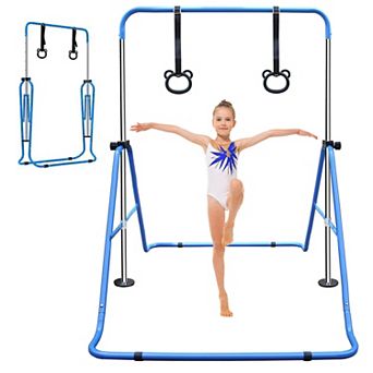 Adjustable Height Kids Gymnastic Bar 34 To 51 in With Bear Rings For Home Indoor Training