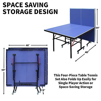 Mid Size 8ft Foldable Indoor Ping Pong Table Set With Net And Paddles