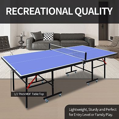 Mid Size 8ft Foldable Indoor Ping Pong Table Set With Net And Paddles