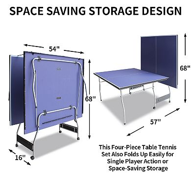 Mid Size Foldable Ping Pong Table 96x54x30 Inch Portable Indoor Game Set