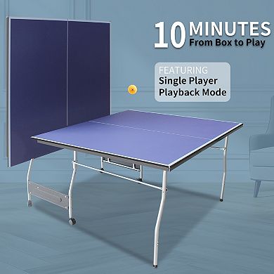 Mid Size Foldable Ping Pong Table 96x54x30 Inch Portable Indoor Game Set