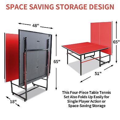 Mid Size 96x48 Inch Foldable Table Tennis Table Set For Indoor Games