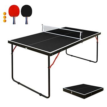 Portable Foldable Ping Pong Table 54x30x27 in Indoor Table Tennis Set For Small Spaces