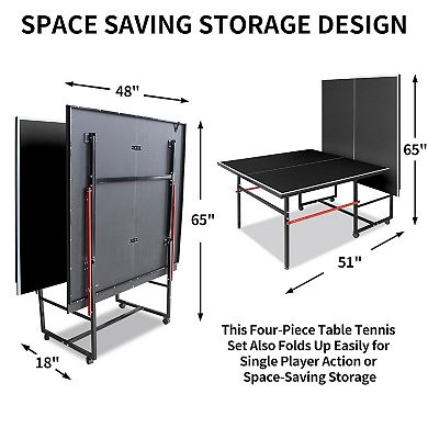 Mid Size Ping Pong Table Foldable Table Tennis Set 96 Inch Indoor Game Room