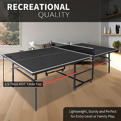 Mid Size Ping Pong Table Foldable Table Tennis Set 96 Inch Indoor Game Room