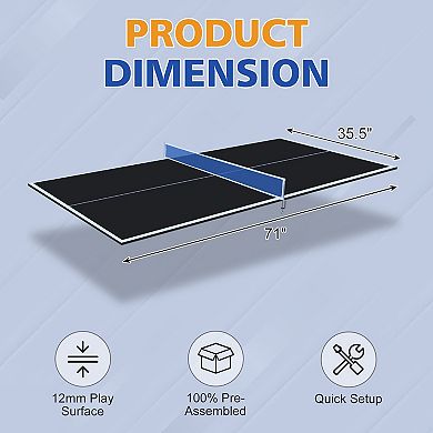 Ping Pong Conversion Top 72x36 Inch Foldable Table Tennis Board For Indoor Games