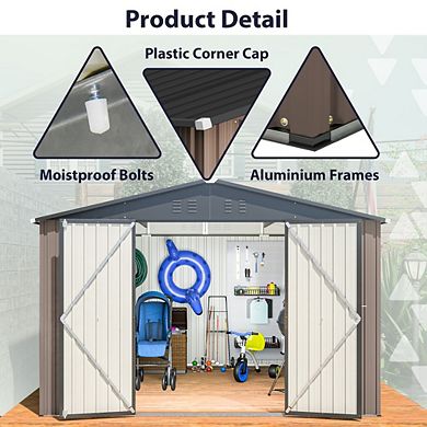 118x122 Inch Metal Storage Shed Lockable Utility Garden Tool Organizer