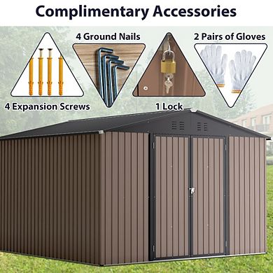 118x122 Inch Metal Storage Shed Lockable Utility Garden Tool Organizer