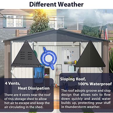 118x122 Inch Metal Storage Shed Lockable Utility Garden Tool Organizer