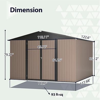 118x122 Inch Metal Storage Shed Lockable Utility Garden Tool Organizer