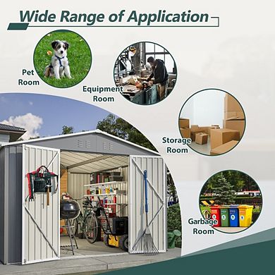 Large Metal Outdoor Storage Shed 10 x 10 Ft for Backyard Garden Tool Organization