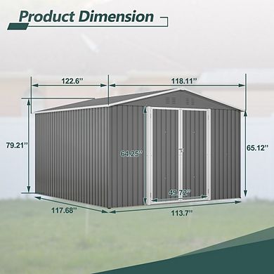 Large Metal Outdoor Storage Shed 10 x 10 Ft for Backyard Garden Tool Organization