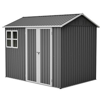 Outdoor 8x6 Ft Steel Storage Shed Sloped Roof Tool Organizer for Backyard