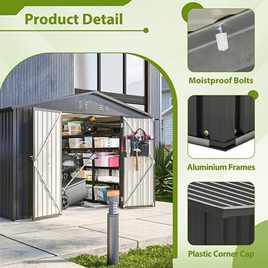 10x8 Ft Outdoor Metal Storage Shed With Lockable Doors For Backyard