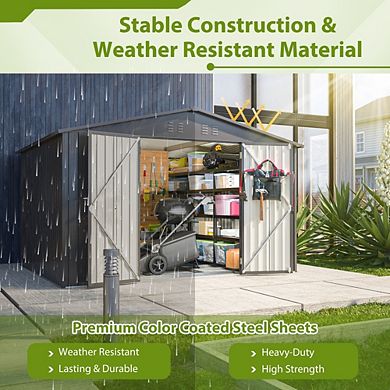 10x8 Ft Outdoor Metal Storage Shed With Lockable Doors For Backyard