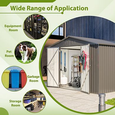 10x8 Ft Outdoor Metal Storage Shed With Lockable Doors For Backyard