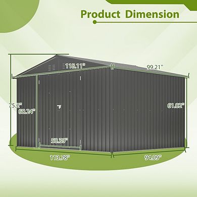 10x8 Ft Outdoor Metal Storage Shed With Lockable Doors For Backyard