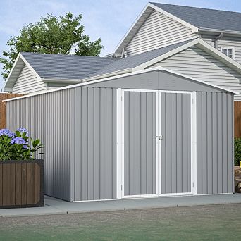 Outdoor Storage Shed 118x145 Inch Galvanized Steel Tool Shed with Double Doors for Backyard