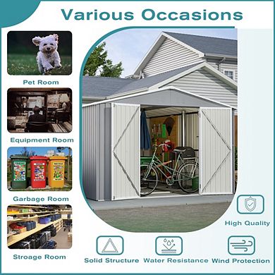 Outdoor Storage Shed 118x145 Inch Galvanized Steel Tool Shed with Double Doors for Backyard