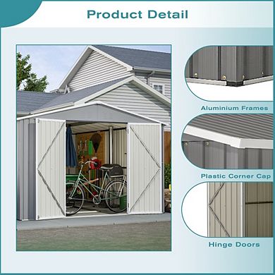 Outdoor Storage Shed 118x145 Inch Galvanized Steel Tool Shed with Double Doors for Backyard