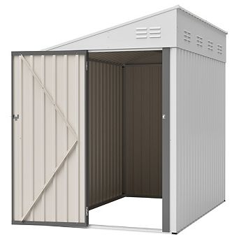 Heavy-Duty 4' x 7' Lean-To Metal Storage Shed with Lockable Door for Garden and Bike Storage