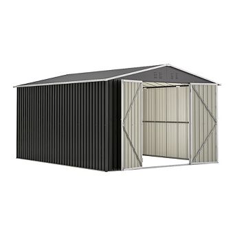 Large Outdoor Storage Shed 10x12 FT Metal Tool Organizer with Lockable Doors for Backyard and Patio