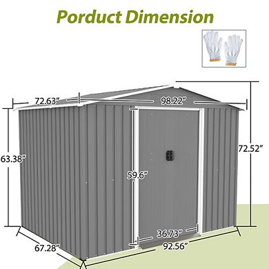 Outdoor Storage Shed 98x72 Inch Metal Garden Tool Organizer for Backyard