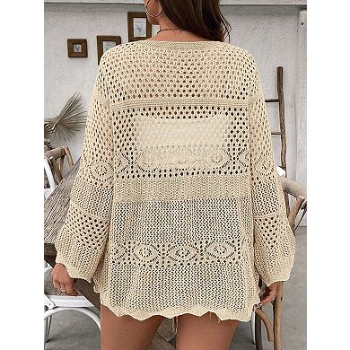 Women's Plus Size Cardigans Lightweight Tie Front Crochet Long Sleeves Cardigan