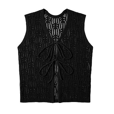 Women's Sleeveless Tie-Front Cardigan Lightweight Knit Vest Sweater