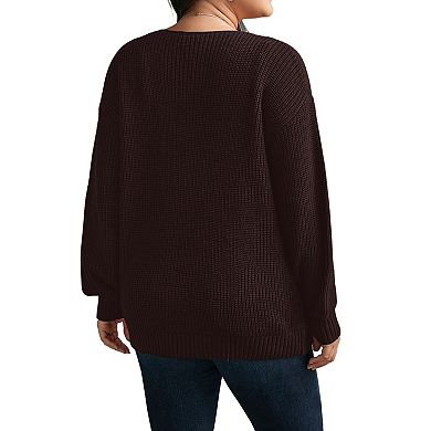 Women's Plus Size V Neck Long Sleeve Tie Front Cardigan
