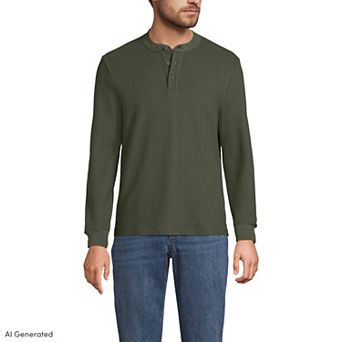 Men's Lands' End Long Sleeve Honeycomb Pique Henley Top
