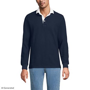 Men's Lands' End Long Sleeve Honeycomb Pique Rugby Top