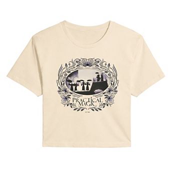 Juniors' Practical Magic Floral Frame Cropped Tee
