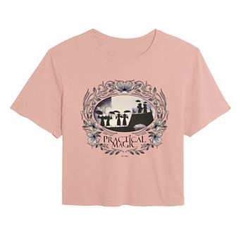 Juniors' Practical Magic Floral Frame Cropped Tee