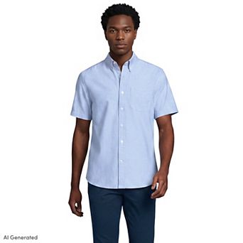 Men's Lands' End Short Sleeve Classic Fit Sail Rigger Oxford Shirt