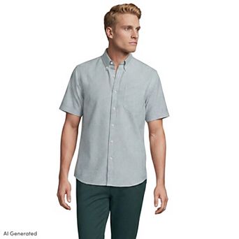 Men's Lands' End Short Sleeve Classic Fit Sail Rigger Oxford Shirt