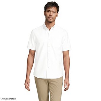 Men's Lands' End Short Sleeve Classic Fit Sail Rigger Oxford Shirt