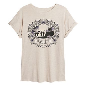 Juniors' Practical Magic Floral Frame Oversized Tee